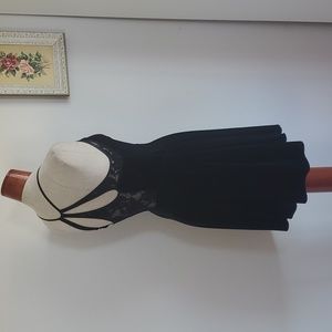 Free People Black Velvet and Lace Back Cut Out Mini Skater Dress Size Small